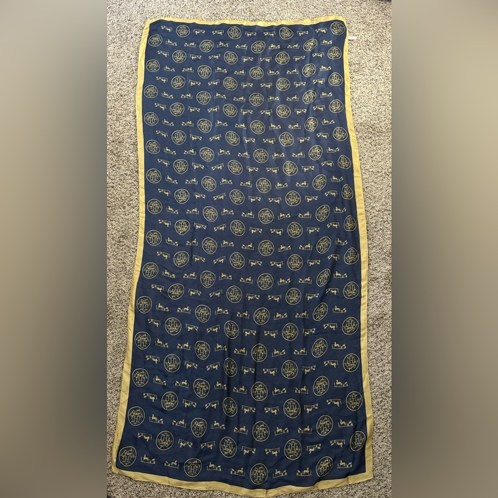 Hermes Dark Blue and Gold Scarf 100% silk